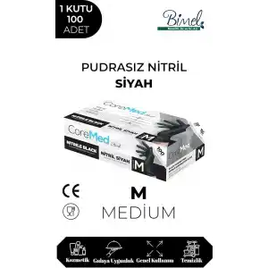 Siyah Nitril Eldiven - Tek Kullanımlık, Pudrasız, Çok Amaçlı, 100lü Kutu - Dayanıklı ve Esnek