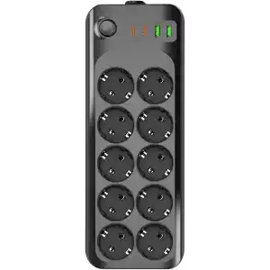 MOBEE Termal Akım Korumalı Grup Priz USB & Type-C 2.1A Şarj Çıkışlı 10’lu Uzaatma Kablo 10A 2500W 2 Metre 3423