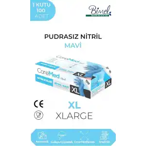 Mavi Nitril Eldiven - Tek Kullanımlık, Pudrasız, Çok Amaçlı, 100lü Kutu - Dayanıklı ve Esnek