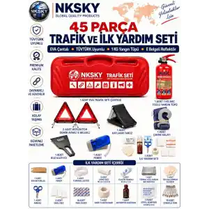 NKSKY EVA Çantalı 45 Parça Trafik Seti TÜVTÜRK Uyumlu İlk Yardım Seti | TSE Onaylı ve CE Belgeli | Yeni Mevzuata Uygun (Kırmızı)