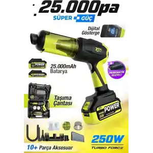 7Go 7Gab-04 25.000 Pa Şarjlı Araç Süpürgesi Ve Hava Üfleme Makinesi – 90.000 Rpm Fırçasız Motor, 2S
