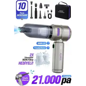 Ahv-02 Kablosuz Araç Içi Süpürge Mor | 21000Pa Güçlü Vakum | Fırçasız Motor | Üfleme & Vakum Ö
