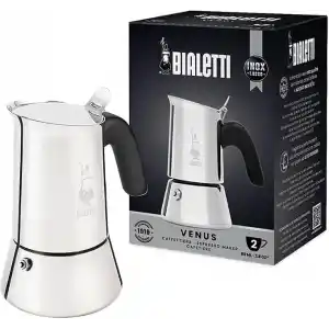 Bialetti - Venus: 2 Cups Ocak Üstü Espresso Pişirici - 85ml - Gümüş Renk - Paslanmaz Çelik Gövde - Patentli Güvenlik Valfi - Tüm Ocak Türleri İçin Uygundur (İndüksiyon Hariç)