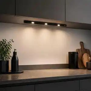 Şarjlı Sensörlü LED Dolap İçi Aydınlatma 40,5 cm, 3W Ultra Slim Tezgah Altı Lamba, 3 Renk Işık Seçenekli, Dimlenebilir, USB Şarjlı Siyah LED Işık