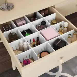 AEE® 4lü Plastik Ayarlanabilir Çekmece Düzenleyici Organizer - İç İçe Geçmeli Kesilebilir - 8cmX43cm - Mutfak İç Çamaşırı Çorap Sütyen Dolap Takı Makyaj (4)