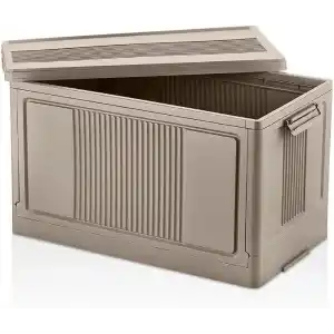 Deconox Dev Boy Katlanır Kilit Kapaklı Kasa 55 Litre Hacimli, Yer Kaplamayan Portatif Saklama Kutusu Ardiye, Balkon, Mutfak, Kiler, Bahçe ve Araç Bagajı İçin Güvenli Organizer (TOPRAK)