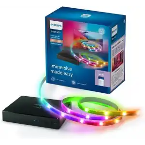 Philips Smart Lighting HDMI Sync Box TV arka ışığı, RGBIC LED şeritler, 55 – 65 inç TVler için, senkronizasyon. m. Film, müzik, HDMI 2.0, 4K, 60 Hzde bağlanır, WiZ ile bağlanır, harici video kaynağı