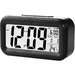 Coverzone Dekoratif Dijital Alarmlı Saat, 12/24 Dönüştürme Gece Görüşlü Yatak Başucu Saati Masa Saati Led Ekran Pilli Çalar Saat 13 x 4.5x 7.5cm (Siyah)