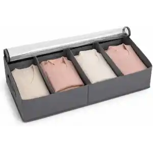 Orret Home Baza Altı 4 Bölmeli Ayarlanabilir Sandık Hurç Organizer, 73x40x16 cm Şeffaf Kapaklı Gri Kıyafet Saklama Kutusu, Yatak Altı Dolap İçi Düzenleyici, Battaniye Nevresim Kazak Hurcu
