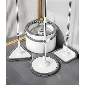 Yeni Tasarım Otomatik 360° Döner Mop ve Temizlik Seti, 3 Başlıklı Paspas Mop