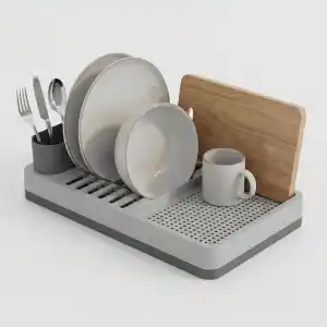Deconox Aqua Gri Tezgah Üstü Bulaşıklık - 42x26x12 cm Pratik Tabak ve Bardak Kurutma Rafı - Modern Mutfak Organizeri