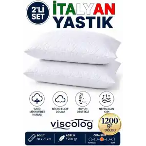 2 Li İtalyan 1200gr Microfiber Orta Sertlikte Boyun Destekli Rahat Nefes Alan Yastık (50x70)