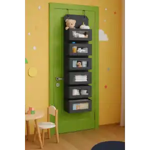 6 Katlı Kapı Arkası Düzenleyici Raf Bebek Eşyası Çocuk Odası Banyo Organizer (Antrasit)
