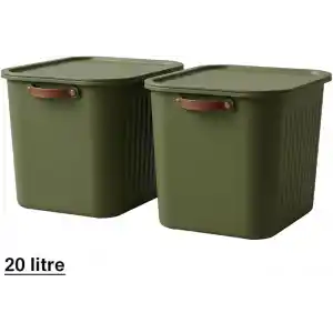 2 Adet Modern Kapaklı Büyük Boy Saklama Kutu Seti -20 Litre – Yeşil- Taşınabilir Kulplu, Dolap İçi Düzenleyici, Çok Amaçlı Organizer Kutu, Oyuncak & Kıyafet Kutusu