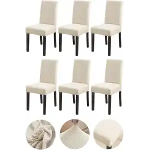 Bambu Nano Kumaş Likralı Yıkanabilir 6lı Sandalye Kılıfı Lastikli Sandalye Örtüsü (6ADET) (Krem)