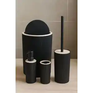 ARVALE Quardi Banyo Seti Modern Çizgili - 7 L Kova 4 Parça Banyo Çöp Kovası ve Aksesuar Seti (siyah)