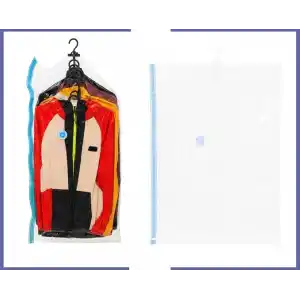 Family Co. 5 Askılı Vakumlu Saklama Poşeti, Yerden Tasarruf, Giysiler, Takım Elbiseler, Montlar veya Ceketler İçin, Şeffaf ve Yeniden Kullanılabilir Dolap Düzenleyici Uzun 70x140 cm (X-Large)