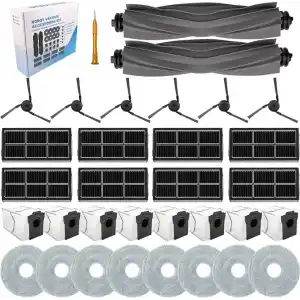 Dreame L40 Ultra | X40 Ultra | Mova P10 Pro Ultra ile uyumlu yedek parça seti - 8 robot elektrikli süpürge torbası, 8 silme pedi, 8 filtre, 6 yan fırça, 2 kauçuk ana fırça
