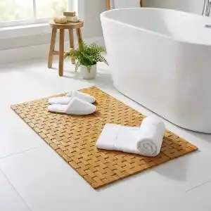 Deconox Doğal Bambu Banyo Paspası (42x62 cm) - Suya Dayanıklı Ahşap Duş Önü Paspas Spa ve Sauna Tipi Izgaralı Banyo Matı