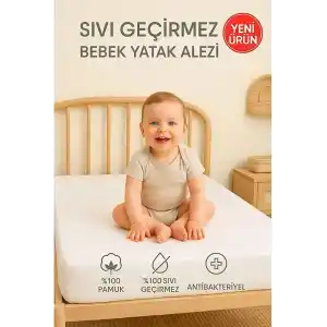 SUVAY%100 Pamuklu Sıvı Geçirmez Bebek Alezi Yatak Koruyucu Bebek Çocuk Park Beşik Kreş Anaokulu Alezi (60 x 120)