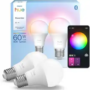 Philips Hue Essential 8W E27 806 Lumen Renkli Akıllı Ampul A60 (2li Ekopaket) - 25.000 Saat Ampul Kullanım Ömrü