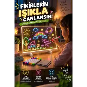 LED Işıklı Akrilik Yazı ve Çizim Panosu, 7 Renk Kalemli Silinebilir Işıklı Yazı Tahtası, USB ile Çalışan Tekrar Kullanılabilir Not ve Çizim Panosu, Çocuk ve Yetişkinler İçin