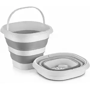 Orret Home 12.8 Litre Katlanabilir Kova – Akordiyon Tasarımlı Katlanır Temizlik ve Araç Yıkama Kovası, Gri Renk, Bebek Yıkama ve Ev İçi Kullanıma Uygun Portatif Kova (Kare 10 Litre)