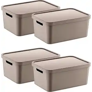 Smartware 4Lü Set Stafi Çok Amaçlı Kapaklı Kutu Terra 4,5 LT - BEJ, Çok Amaçlı Kapaklı Kutu, Ev-Ofis-Depo İçin, Kapaklı Saklama Kutusu
