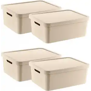 Smartware 4Lü Set Stafi Çok Amaçlı Kapaklı Kutu Latte 12 LT - LATTE, Çok Amaçlı Kapaklı Kutu, Ev-Ofis-Depo İçin, Kapaklı Saklama Kutusu