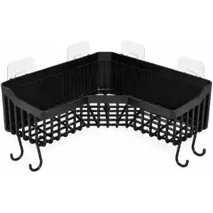 Orret Home Yapışkanlı Köşe Banyo Rafı Şampuanlık Duş Organizeri Lif Askılı Delmeden Montajlı Plastik Banyo Düzenleyici Köşelik Raf Siyah 25x25 cm