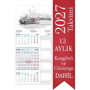 2027 Not Gemici Takvimi Denizci Duvar Takvimi 27,5x60,5 cm