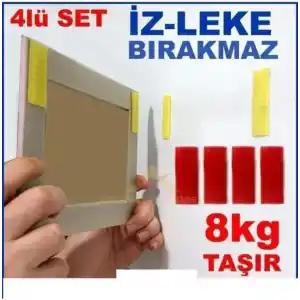 Çivisiz Tablo Çerçeve Montajı için 4 lü Set Cırt Sistemli İz Bırakmaz Çift Taraflı Askı Bantı