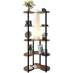 Kitaplık Lambader Ceviz | Raflı Ayaklı Lambader | E27 LED Uyumlu | MDF Gövde | Aletsiz Kurulum | Salon Yatak Odası Ofis Lambası