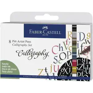 Faber-Castell Pitt Kaligrafi Çizim Kalemi Seti 8’li, 2 mm Kesik Uç, Kalıcı Hint Mürekkebi, Solmaya Dayanıklı, 8 Renk