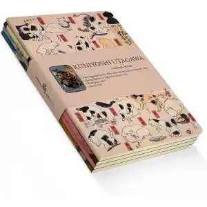 Retronote Animals Series - A5, Kuniyoshi Utagawa 4lü Defter Seti II, Çizgisiz, Toplam 256 Sayfa, Her biri 64 Sayfa, Tel Dikiş, Esnek Kapak, Oval Kenar, Tuval Doku, 60 gram, Sarı Krem Renk