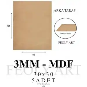 3 mm 30x30 MDF Plaka (5 ADET) - Hobi, Maket, Ahşap El Sanatları İçin Uygun (5`li Paket)