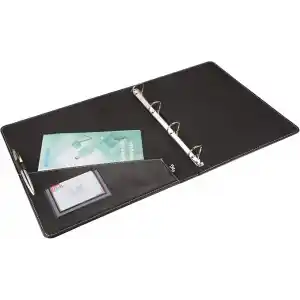 2K 533S A4 Suni Deri Sırt 4 Halkalı Elite Klasör, Siyah, A4, 4 cm
