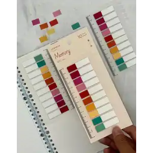10 Yarım Renkli Cetvelli Memory Şeffaf Pet İndeks Sticker/İndex/Post-it/Postit/Kitap Ayracı/Not Kağıdı