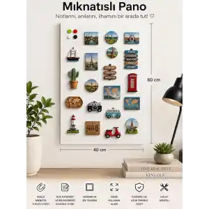 Mıknatıslı Pano, Beyaz Renk, 40x60 Cm, Dekoratif Metal Magnet Panosu