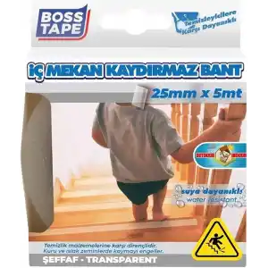 Boss Güvenli Yüzey Zemin Kaydirmaz Bant, 25 mm x 5 m, Seffaf