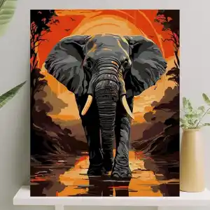 Palmiye Hobi Sanat Sayılarla Boyama Tuval Seti Fırça Boya Dahil (Çıtalı) 40x50 CM - Fil
