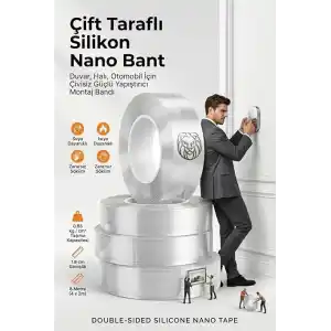 Transformacion 8 Metre Çift Taraflı Şeffaf Akrilik Silikon Nano Bant - Duvar, Halı, Otomobil İçin Çivisiz Güçlü Yapıştırıcı Montaj Bandı 718950