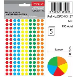 Jokey Kırtasiye Mıx Color Ofis İşaretleme Nokta Etiketi 8mm 5-Renk (750 Nokta Etiket)