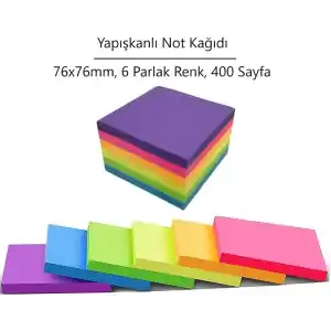 KRAF Yapışkanlı Not Kağıdı, 76x76mm, 6 Renk, 400 Sayfa