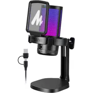 MAONO PC için USB Mikrofon, Sessiz Düğmeli RGB Oyun Mikrofonu, Gürültü Önleyici Kondenser Mikrofon, Akış, Podcast, Kayıt, Sohbet için Kazanç Topuzlu PS5/PS4/Mac, DGM20 ile Uyumlu
