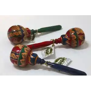 BARC Ahşap Maracas Büyük Yuvarlak Uzak Doğu Müzik Aleti, Mahoni Ağacı, 27 cm x 8 cm, Endonezya Bali El Yapımı