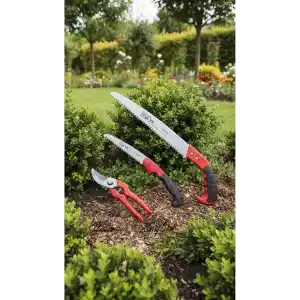 3lü Bahçe Budama Seti Profesyonel: 45cm Testere, 21cm Bağ Makası, Katlanır Testere