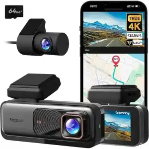 BOTSLAB 980h 4K Ön ve Arka, 4K Araba Dash Cam Ön ve 2K Arka Kamera, Gece Görüşü, STARVIS Dash Cam, ADAS, 170° Geniş Açı, Dahili GPS ve WiFi, 24/7 Park Modu, 64 GB SD Kart Dahil