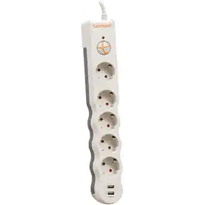 Tunçmatik Akım Korumalı 5li Priz Beyaz, 1050 Joule 2+ usb