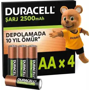 Duracell ŞARJ EDİLEBİLİR AA Kalem Pil (4’li Paket), 2500 mAh